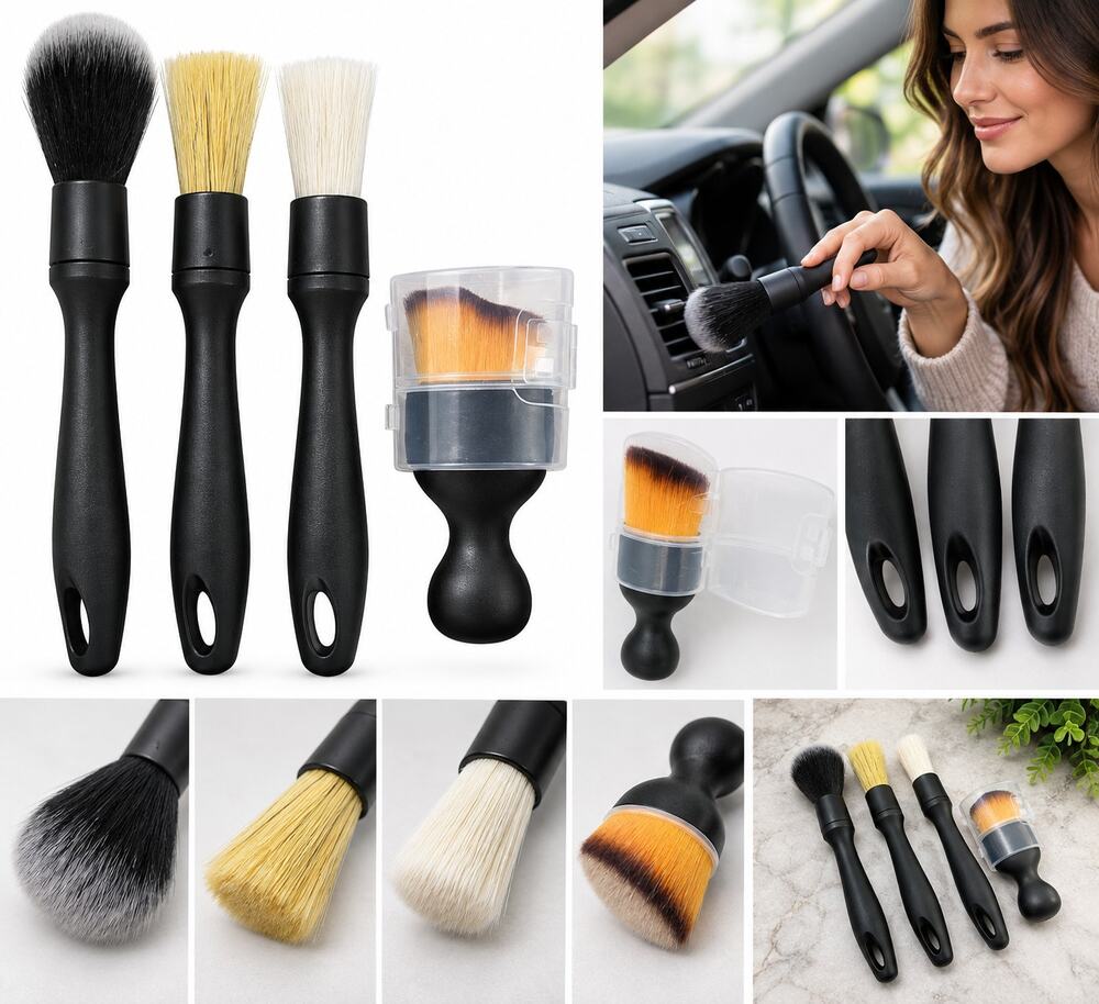 4-Piece Detailing Brush Set with Soft Bristles & Protective Cover